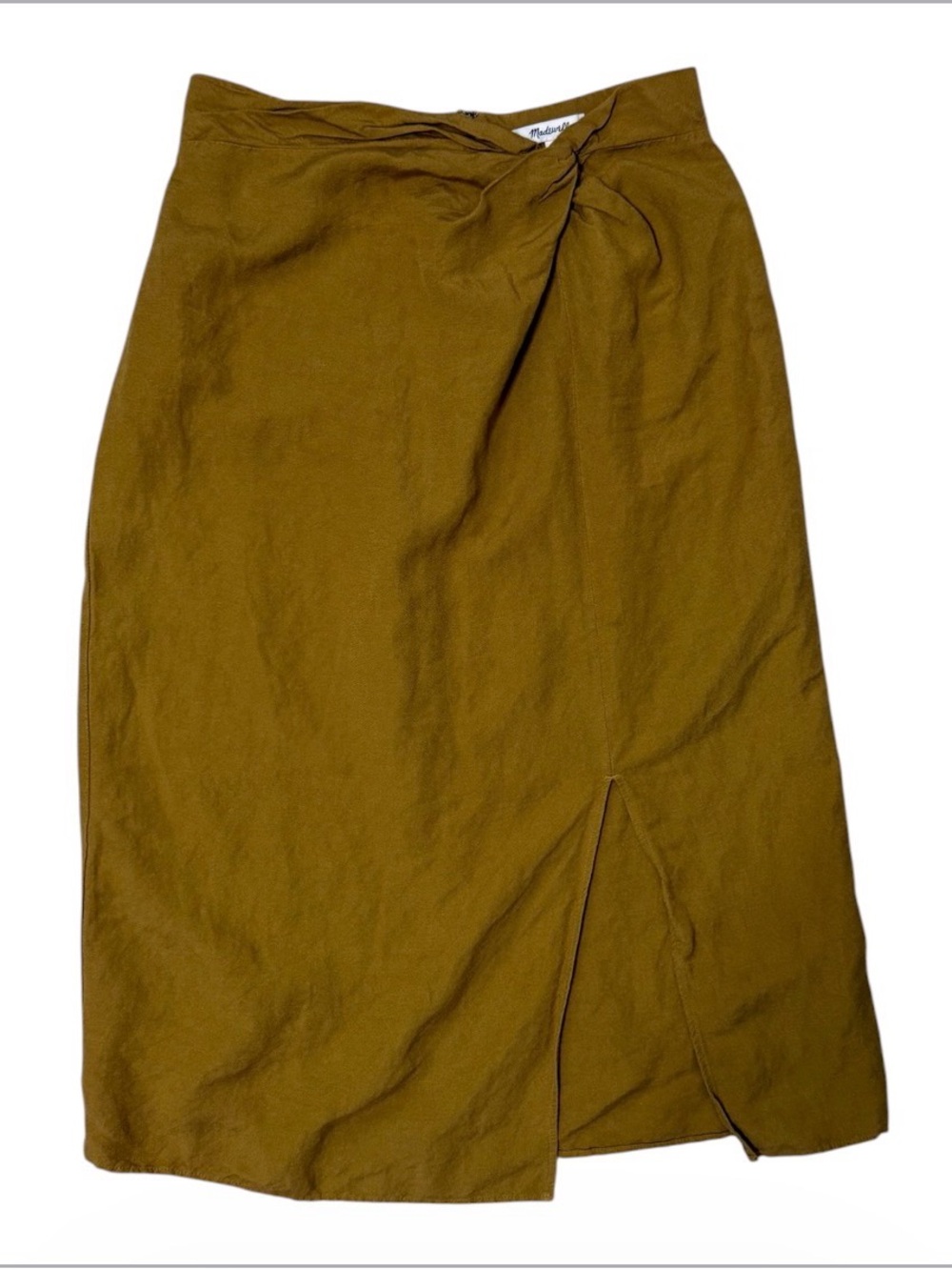 Madewell Linen Blend Knotted Midi Skirt In Mustard Yellow/Brown